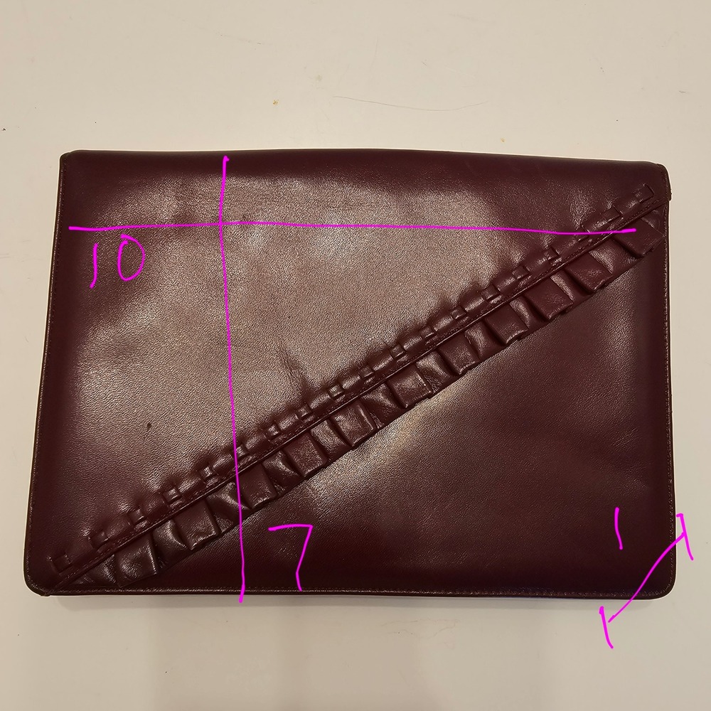 Vintage Harrods London Burgundy Leather Ruffle Clutch Bag Made in Spain - Picture 3 of 11